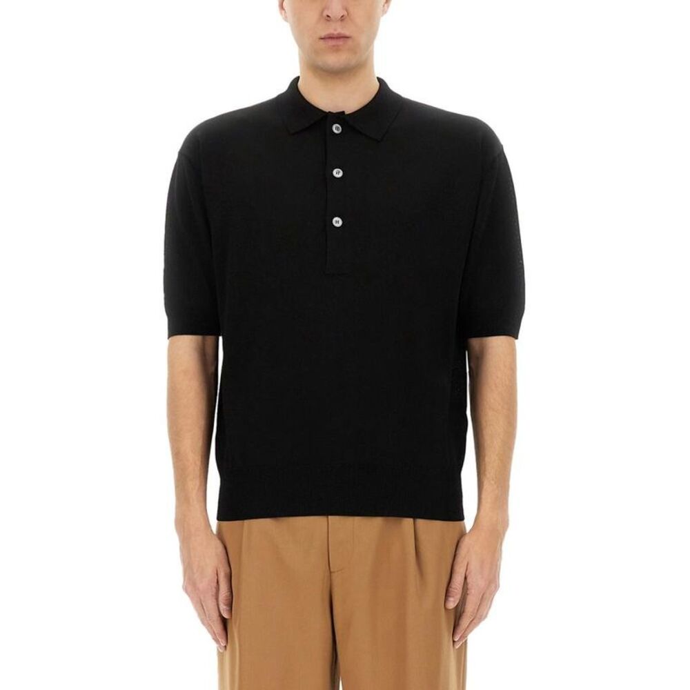 LARDINI Men's Short Sleeve Knit Polo Shirt Men BLACK T-Shirts